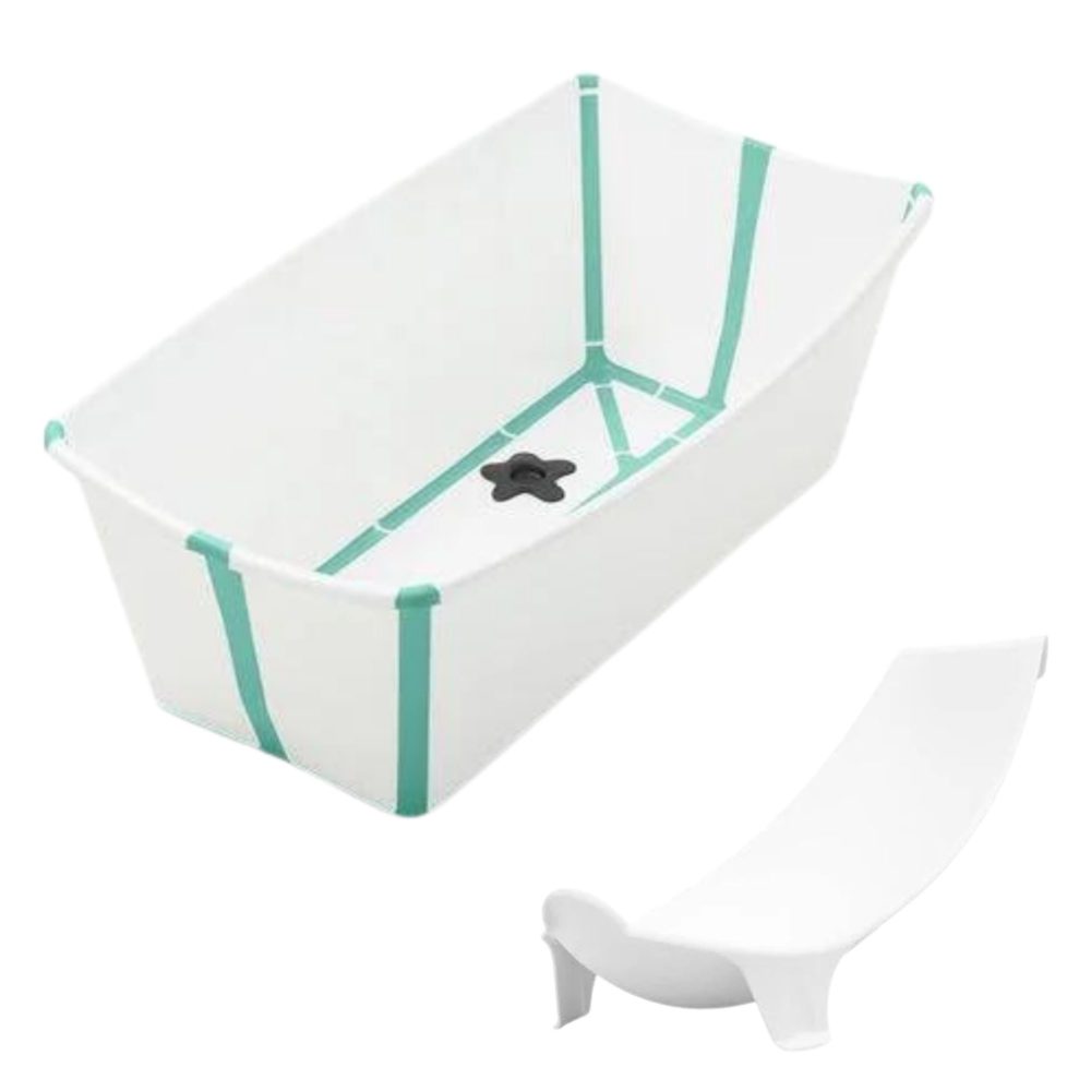 Zestaw Stokke Flexi Bath White Aqua - składana wanienka i wkładka dla noworodków